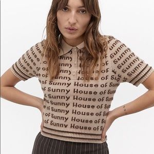 House of Sunny Knit Emblem Polo Top Sz.6/M NWT